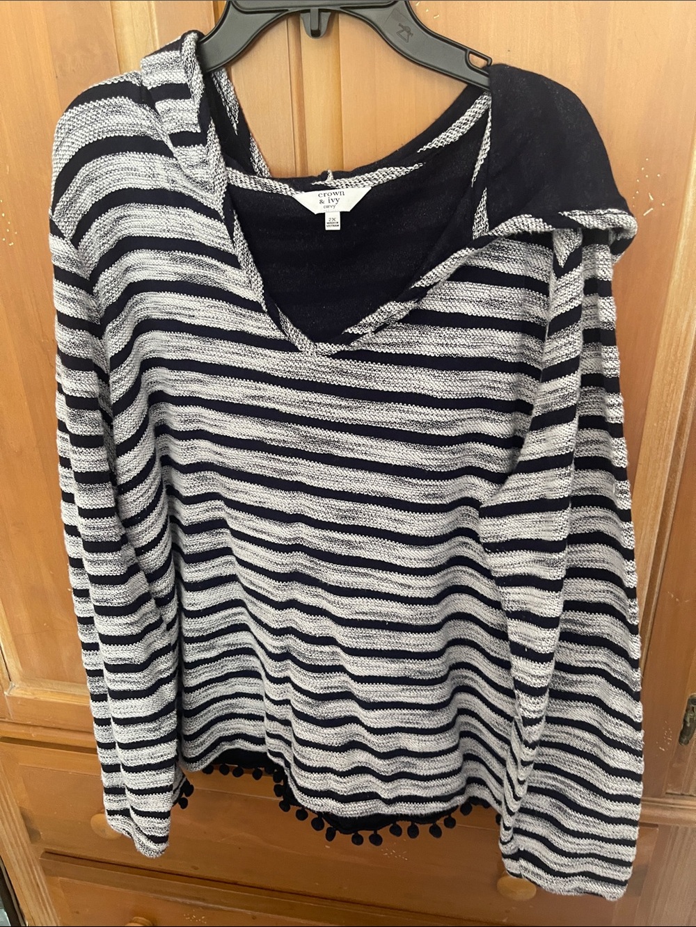 crown & ivy Dark Blue and White Striped Hooded Sweater